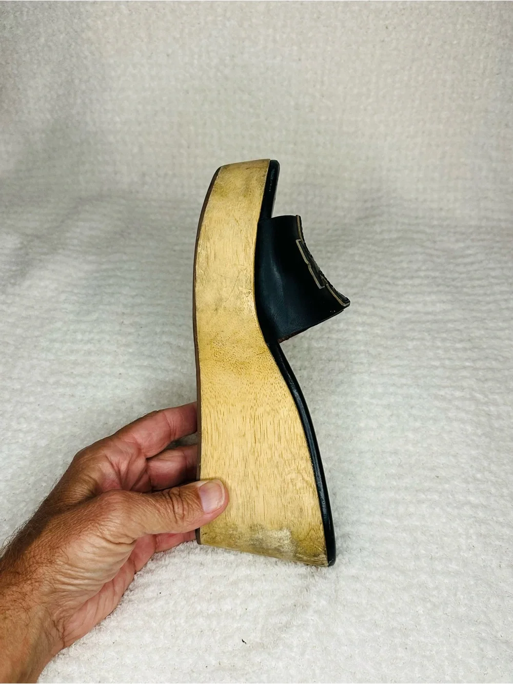 Tory Burch Black Leather Slide Wedge Mules with Logo Strap